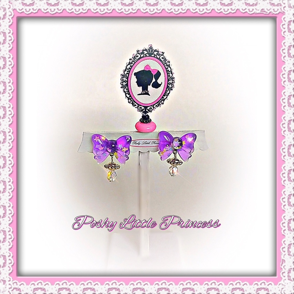 Purple Kawaii Bow Dangle Earrings